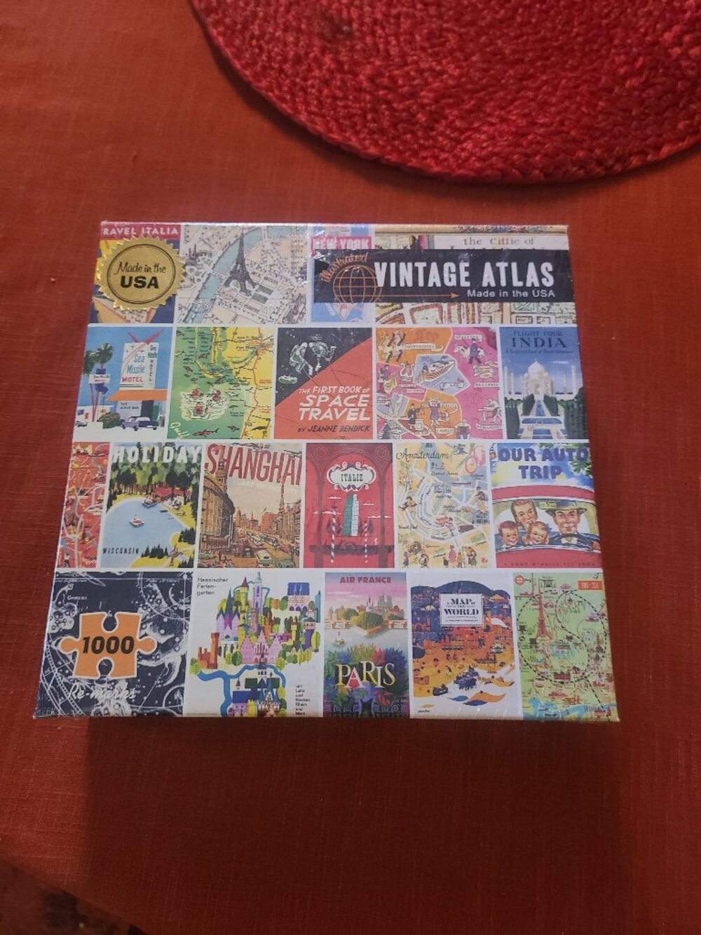 Illustrated Vintage Atlas - RE-MARKS - 1000 Piece Puzzle NEW Sealed USA Poster